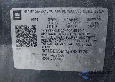 2018 Chevrolet Cruze Lt из США, поврежденный, VIN 3G1BE6SM4JS629776